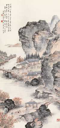 胡汀鹭 溪岸人家 立轴